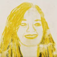 Porträt als Mono-Print, angefertigt mit Caran d'Ache Neocolor II