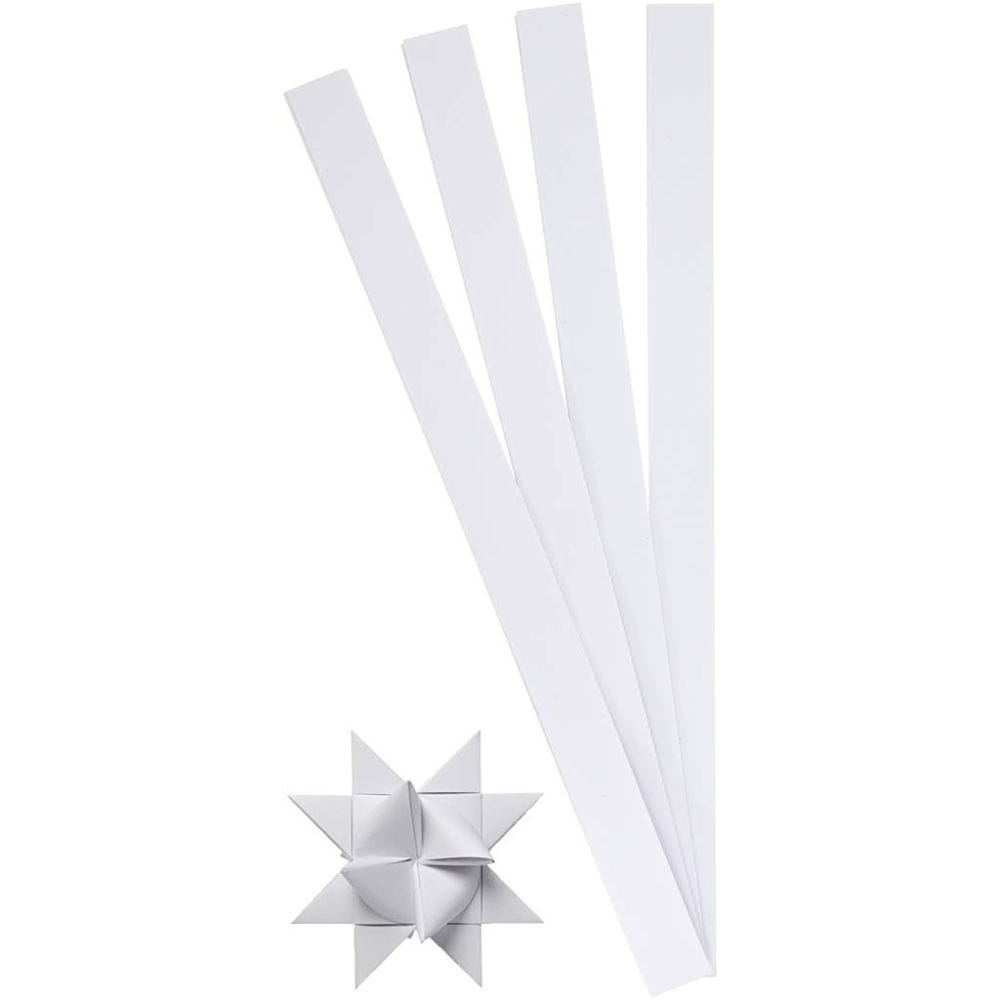 Papierstreifen für Sterne, L 45 cm, D 6,5 cm, B 15 mm, Weiß, 100 Streifen/ 1 Pck