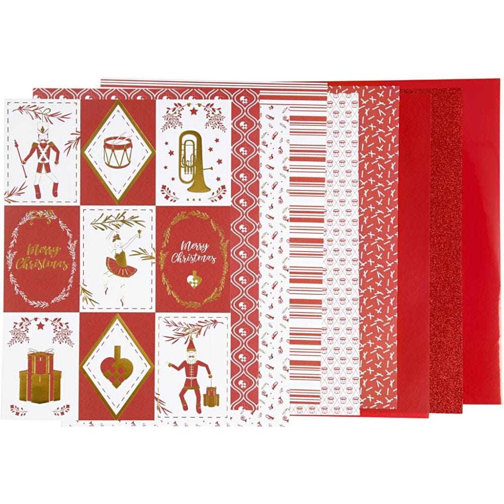 Block mit Design-Papier, Größe 21x30 cm, 120+128 g, Rot, Weiß, 96 Bl./ 1 Pck