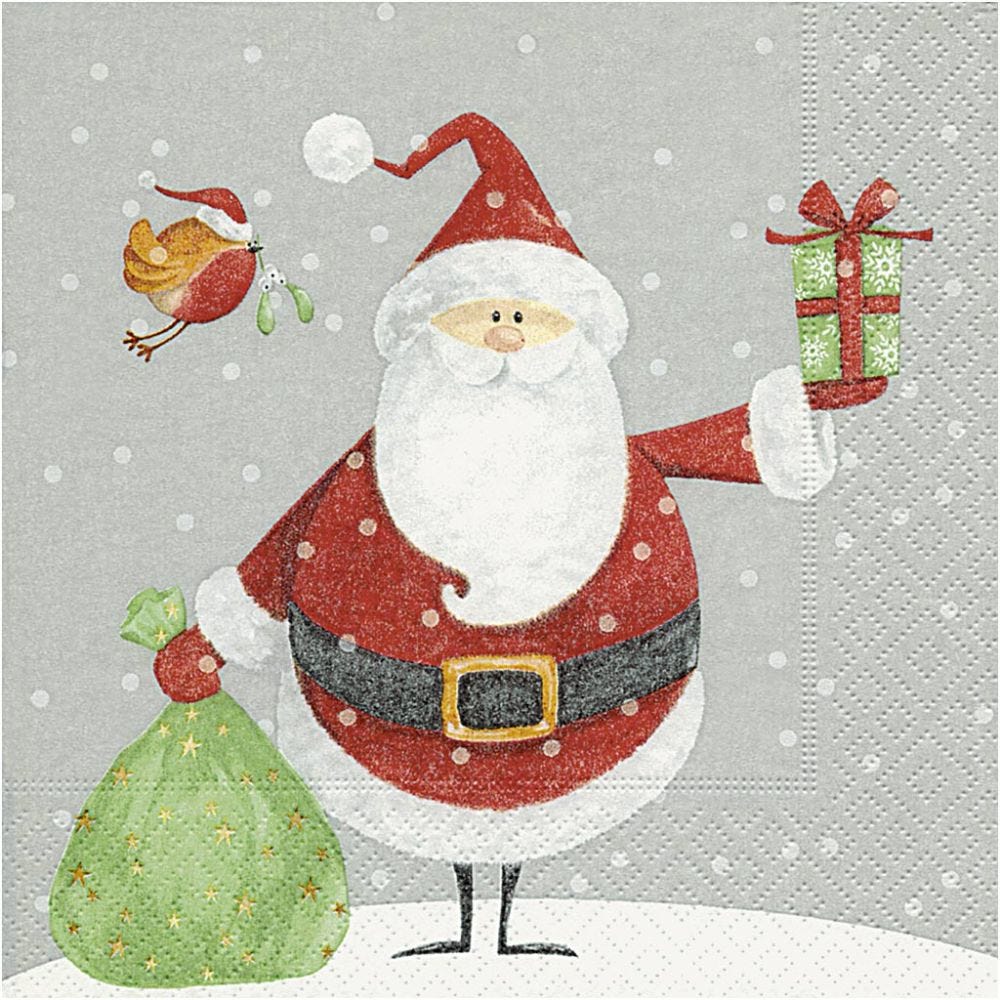 Papierservietten, Weihnachtsmann mit Geschenkesack, Größe 33x33 cm, 20 Stk/ 1 Pck