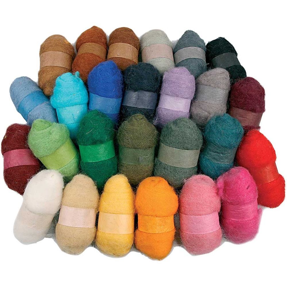 Wolle, kardiert, Sortierte Farben, 26x25 g/ 1 Pck
