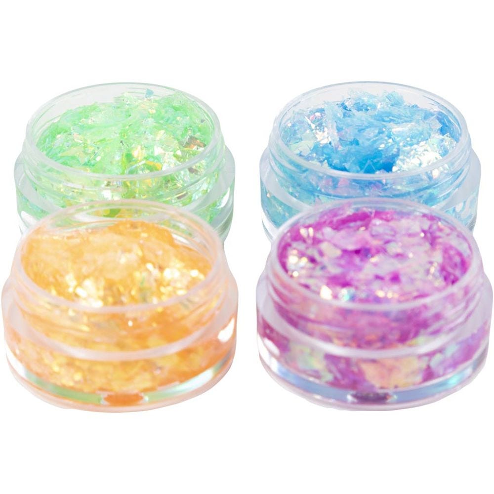 Glitter Clay, Irisierend Orange, Irisierend Grün, Irisierend Blau, Irisierend Pink, 4x5 ml/ 1 Pck