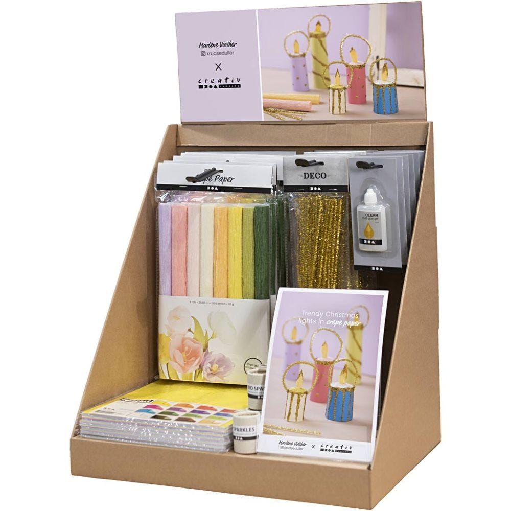 Kleines Tischdisplay, Krepppapierkerzen, H 458 mm, T 322 mm, B 416 mm, 28 Teile/ 1 Pck