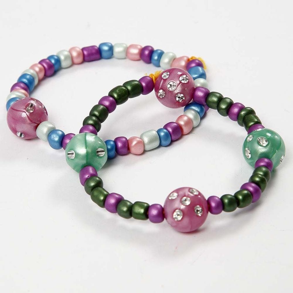 Armbänder aus Elastikband, Rocaille Seed Beads und Perlen mit Strasssteinen