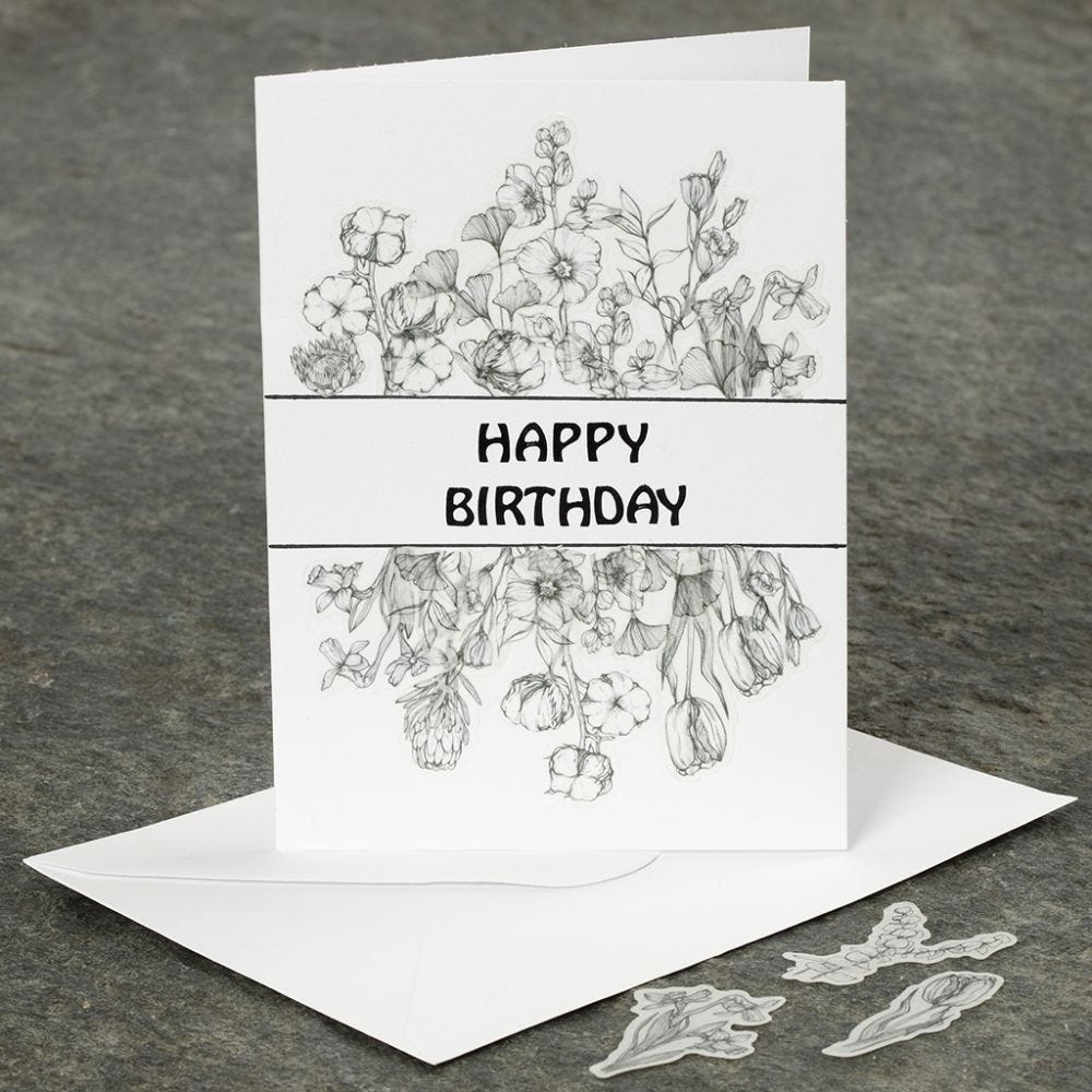 Geburtstagskarte, verziert mit selbstklebenden Washi-Blumenmotiven