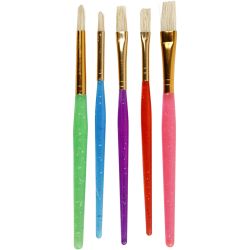 Pinsel f&uuml;r Kinder, Nr. 8+12+18, L 14-16 cm, B 5-10 mm, Flach,rund, Sortierte Farben, 5 Stk/ 1 Pck