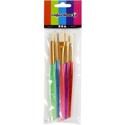Pinsel f&uuml;r Kinder, Nr. 8+12+18, L 14-16 cm, B 5-10 mm, Flach,rund, Sortierte Farben, 5 Stk/ 1 Pck