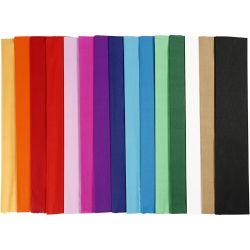 Krepppapier, L 2,5 m, B 50 cm, 22 g, Sortierte Farben, 60 Lage/ 1 Pck