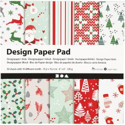 Designpapierblock, Blatt 15,2x15,2 cm, Weihnachten, 120 g, Gr&uuml;n, Rot, Wei&szlig;, 50 Bl./ 1 Pck