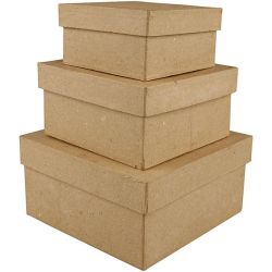 Pappschachtel-Set, Viereckig, H 5+6+7,5 cm, Gr&ouml;&szlig;e 10+12,5+15 cm, 3 Stk/ 1 Set