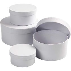 Runde Schachteln , Gr&ouml;&szlig;e 8x4 + 10x5 + 12x6 + 14x7 cm, Wei&szlig;, 4 Stk/ 1 Set