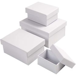 Rechteckige Schachteln, Gr&ouml;&szlig;e 7,5x5x3,5 + 9,5x7x4,5 + 11,5x8,5x5,5 + 14x11x6,5 cm, Wei&szlig;, 4 Stk/ 1 Set