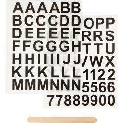 Rub-on Stickers, Buchstaben & Zahlen, H 17 mm, B 17 mm, Blatt 12,2x15,3 cm, Schwarz, 2 Bl./ 1 Pck