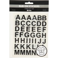 Rub-on Stickers, Buchstaben & Zahlen, H 17 mm, B 17 mm, Blatt 12,2x15,3 cm, Schwarz, 2 Bl./ 1 Pck