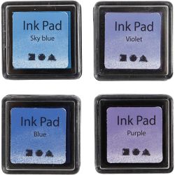 Stempelkissen, H 2 cm, Gr&ouml;&szlig;e 3,5x3,5 cm, Blau, Himmelblau, Flieder, Violett, 4 Stk/ 1 Pck