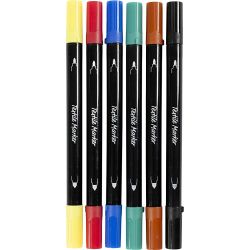 Textil-Marker, Strichst&auml;rke 2,3+3,6 mm, Standard-Farben, 6 Stk/ 1 Pck