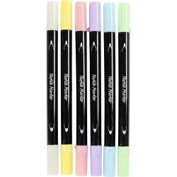Textil-Marker, Strichst&auml;rke 2,3+3,6 mm, Pastellfarben, 6 Stk/ 1 Pck