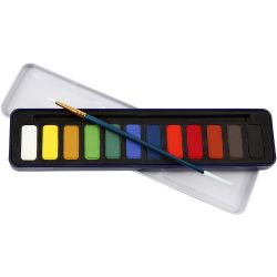 Wasserfarben-Set, Gr&ouml;&szlig;e 12x30 mm, Sort. Farben, 12 Farbe/ 1 Pck