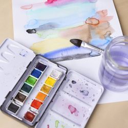 Art Aquarellfarben, Halbwannen, Gr&ouml;&szlig;e 10x15x20 mm, Standard-Farben, 12 Farbe/ 1 Pck