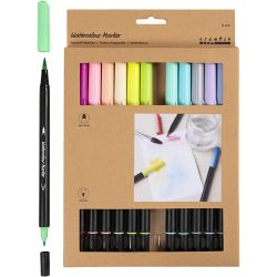 Aquarell-Filzstifte, Pastellfarben, Strichst&auml;rke 2+4-8, Sortierte Farben, 12 Stk/ 1 Pck