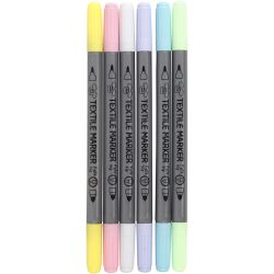 Textil-Marker, Strichst&auml;rke 2,3+3,6 mm, Pastellfarben, 6 Stk/ 1 Pck