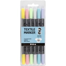 Textil-Marker, Strichst&auml;rke 2,3+3,6 mm, Pastellfarben, 6 Stk/ 1 Pck