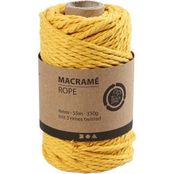 Makram&eacute;e-Kordel, L 55 m, D 4 mm, Gelb, 330 g/ 1 Rolle