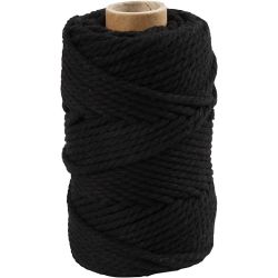 Makram&eacute;e-Kordel, L 55 m, D 4 mm, Schwarz, 330 g/ 1 Rolle