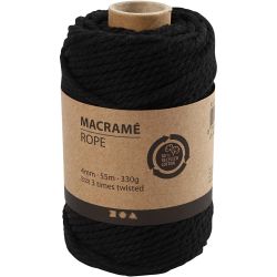 Makram&eacute;e-Kordel, L 55 m, D 4 mm, Schwarz, 330 g/ 1 Rolle