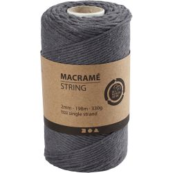 Makram&eacute;e-Garn, L 198 m, D 2 mm, Grau, 330 g/ 1 Rolle