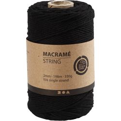 Makram&eacute;e-Garn, L 198 m, D 2 mm, Schwarz, 330 g/ 1 Rolle