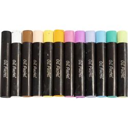 &Ouml;lpastellfarben, L 7 cm, Dicke 11 mm, Pastellfarben, 12 Stk/ 1 Pck