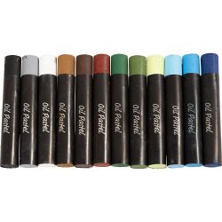 &Ouml;lpastellfarben, L 7 cm, Dicke 11 mm, Naturfarben, 12 Stk/ 1 Pck
