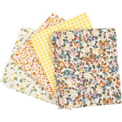 Patchwork-Stoff, Gr&ouml;&szlig;e 45x55 cm, 100 g, Gelb, 4 Stk/ 1 B&uuml;ndl.