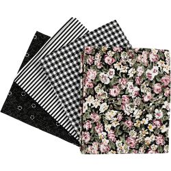 Patchwork-Stoff, Gr&ouml;&szlig;e 45x55 cm, 100 g, Schwarz, 4 Stk/ 1 B&uuml;ndl.