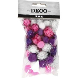 Pompons, D 15+20 mm, Flieder, Rosa, Wei&szlig;, 48 Stk/ 1 Pck