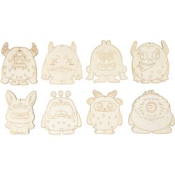 Holzfiguren, Monster, H 12,4 cm, Dicke 3 mm, 8 Stk/ 1 Pck