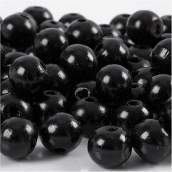 Holzperlen, D 12 mm, Lochgr&ouml;&szlig;e 3 mm, ca. 40 Stk, Schwarz, 22 g/ 1 Pck
