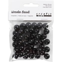 Holzperlen, D 12 mm, Lochgr&ouml;&szlig;e 3 mm, ca. 40 Stk, Schwarz, 22 g/ 1 Pck
