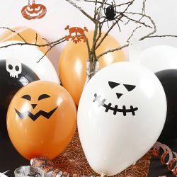 Luftballons, Rund, D 23-26 cm, Schwarz, Orange, Wei&szlig;, 10 Stk/ 1 Pck