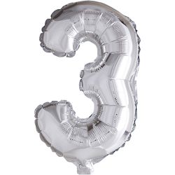 Folienballon, 3, H 41 cm, Silber, 1 Stk