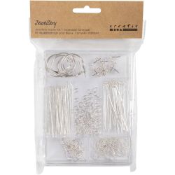 Starter Kreativ Set Schmuck, ca. 175 Stk, Versilbert, 1 Set