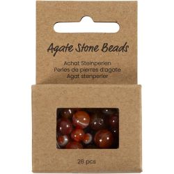 Achat Steinperlen, D 6+8+10 mm, Lochgr&ouml;&szlig;e 0,9-1 mm, Orange gebrannt, Rot, 28 Stk/ 1 Pck