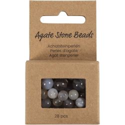 Achat Steinperlen, D 6+8+10 mm, Lochgr&ouml;&szlig;e 0,9-1 mm, Transparent Grau, 28 Stk/ 1 Pck