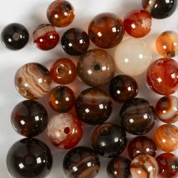 Achat Steinperlen, D 6+8+10 mm, Lochgr&ouml;&szlig;e 0,9-1 mm, Dunkelbraun, 28 Stk/ 1 Pck