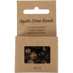 Achat Steinperlen, D 6+8+10 mm, Lochgr&ouml;&szlig;e 0,9-1 mm, Dunkelbraun, 28 Stk/ 1 Pck
