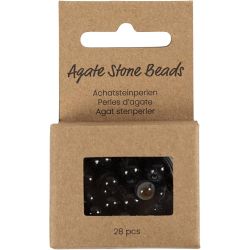 Achat Steinperlen, D 6+8+10 mm, Lochgr&ouml;&szlig;e 0,9-1 mm, Schwarz, 28 Stk/ 1 Pck