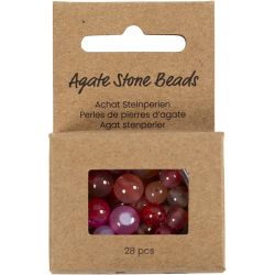 Achat Steinperlen, D 6+8+10 mm, Lochgr&ouml;&szlig;e 0,9-1 mm, Beige, Rosa, 28 Stk/ 1 Pck