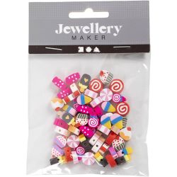 Motivperlen, S&uuml;&szlig;igkeiten, Kuchen und Eis, D 10 mm, Lochgr&ouml;&szlig;e 1,5 mm, 60 Stk/ 1 Pck