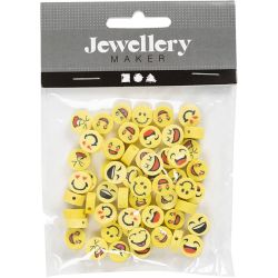 Motivperlen, Emoji, D 10 mm, Lochgr&ouml;&szlig;e 1,5 mm, 60 Stk/ 1 Pck